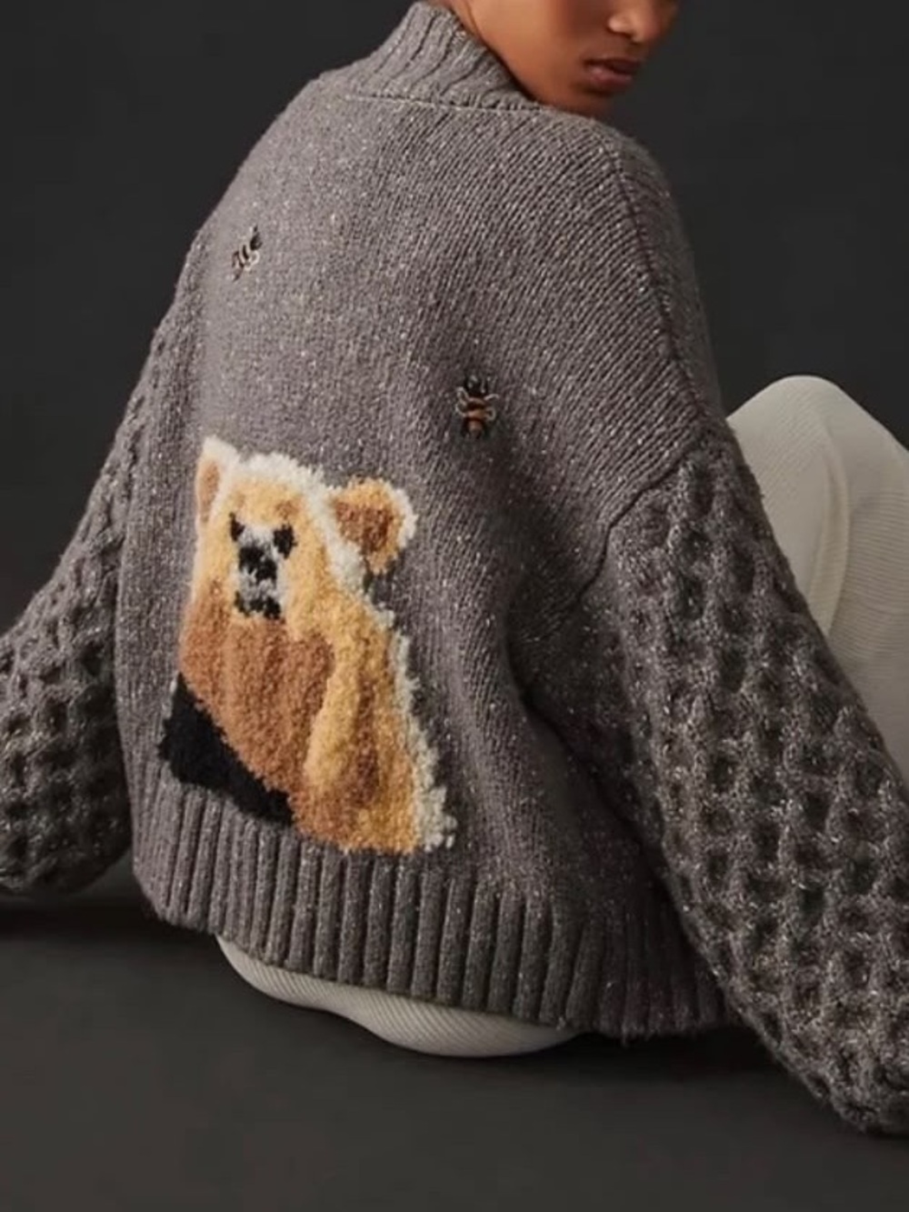 Anthropologie Pilcro Bear Chunky Cardigan Gray Size L NWT